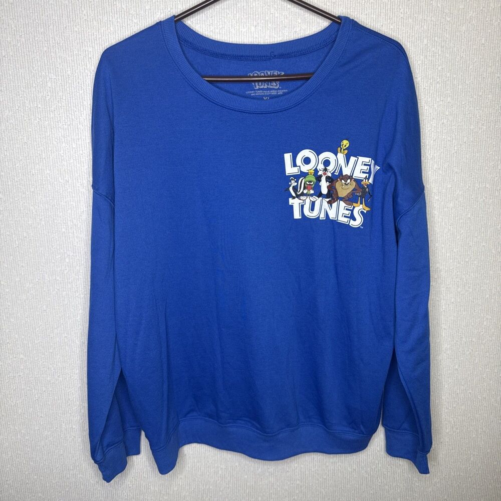 Vintage Warner Bros Looney Tunes Womens Size XL Royal Blue Sweatshirt Pullover